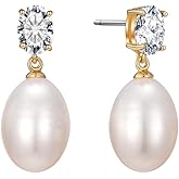YAMEEGO Pearl Drop Earrings Cubic Zirconia Stone Pearl Stud Earrings for Prom, Bridesmaids, Birthday Women Jewelry