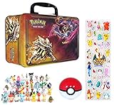 Pokemon Lunch Box Container Feat. Solgaleo Lunala GX + Mini Figure, Pokeball & Stickers