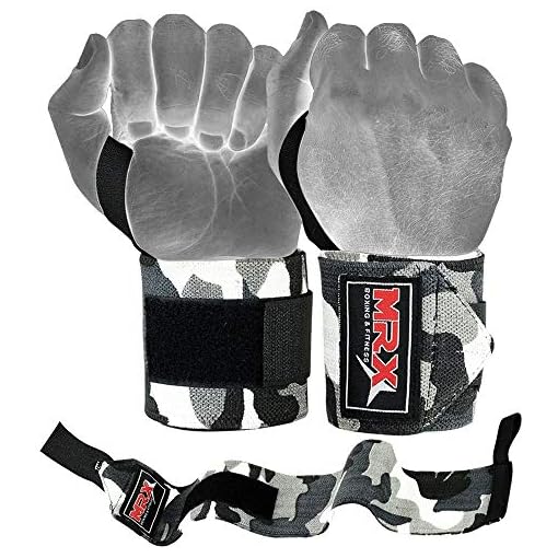 MRX Weight Lifting Gym Training Wrist Wraps for Wrist Support Bodybuilding Workout Wrap Men/Women (Camo Grey) - Image 3
