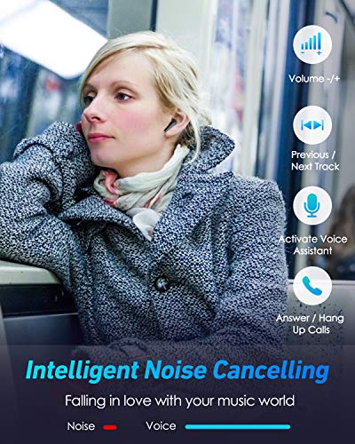 Wireless Headphones, ISENPENK True Wireless Earbuds in ear Headphones Bluetooth V5.2 EDR with Microphones, Smart Noise Cancelling Earphones with LCD Display Touch Control Type-C Charging Case - Black