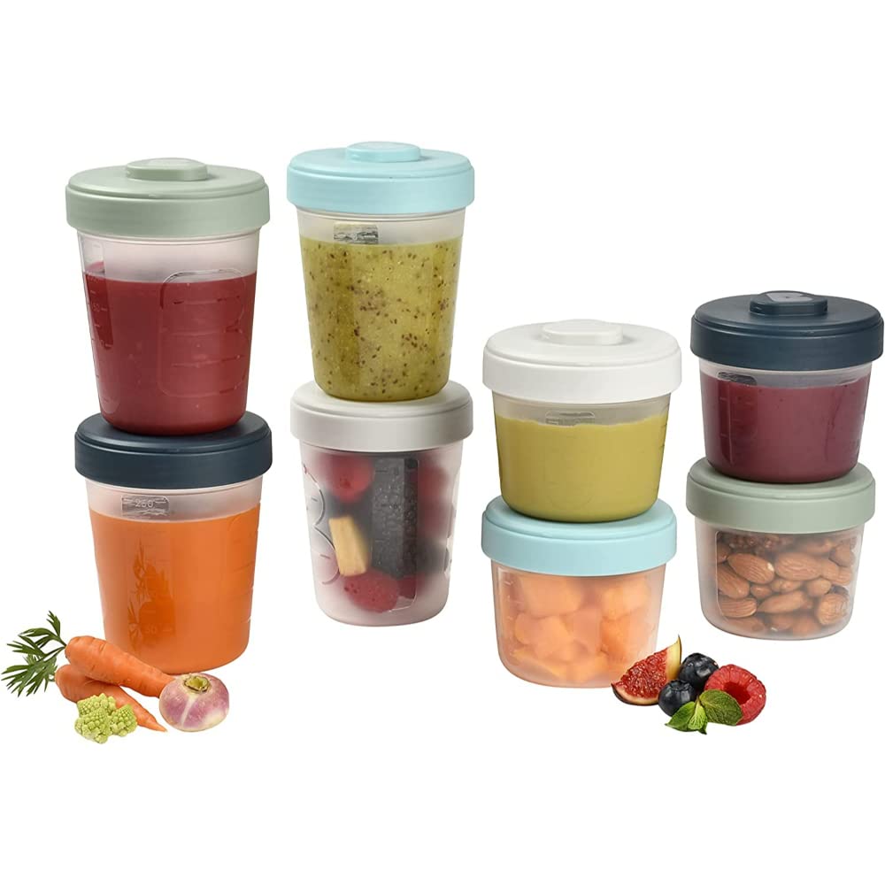 BÉABA, Set of 8 Storage Pots, Interlocking, Stackable Pots, Baby food storage container, 100 Percent Airtight, Freezable, Breast Milk, 4 x 150 ml + 4 x 250 ml