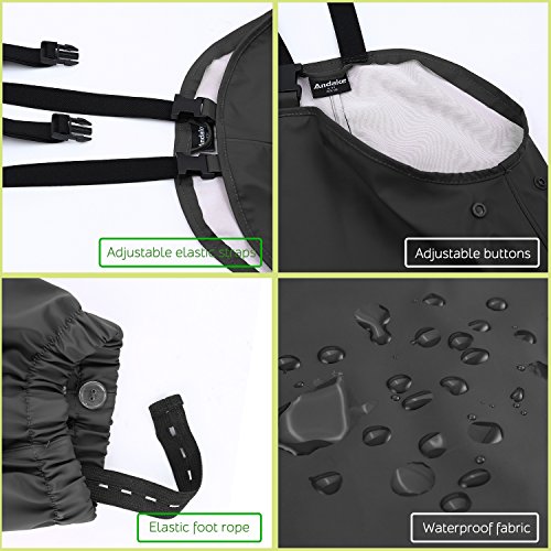 Andake Kids Rain Suit, Waterproof Rain Jacket and Bib Overall (Black, S (4-5Y))
