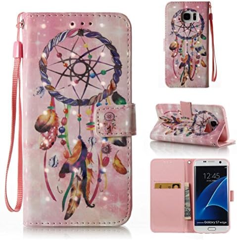 Galaxy S7 Edge case, durable pu wallet style cover Kickstand cover credit card holder flip book shell cover with strap and magnetic closure gift for samsung s7 edge-dream catcher