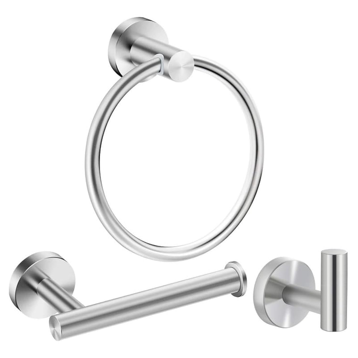 3 Pieces Bathroom Kit Accessories Set Restroom Towel Holder Toilet Paper Holder and Hook Set SUS 304 Stainless Steel Bathroom Hardware Set (Brushed Silver)