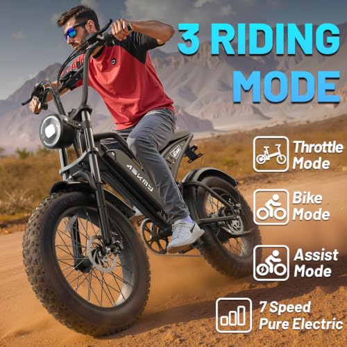 Electric Bike for Adults, 20 Inch Fat Tire Ebike with 1500W Peak Motor, 48V 15AH Removable Battery, 40-60 Miles PAS Range, Dirt E Bike for Mountain, Sand, Road, Beach, Snow and Daily Commuting