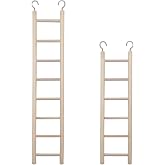 2pcs Birdie Basics Wooden Ladder for Bird Cage Climbing Ladder Toy for Parakeets Parrots Cockatoo (6 Step &amp; 8 Step)