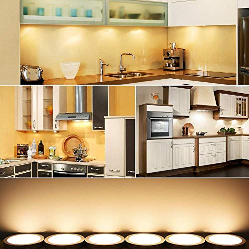 Dimmable Puck Lighting - 8W Warm White Kitchen Under Cabinet Lighting - LED Counter Deluxe Kit w/Rotary Dimmer Switch - Continuous Dimming (Warm White, 4 Pack)