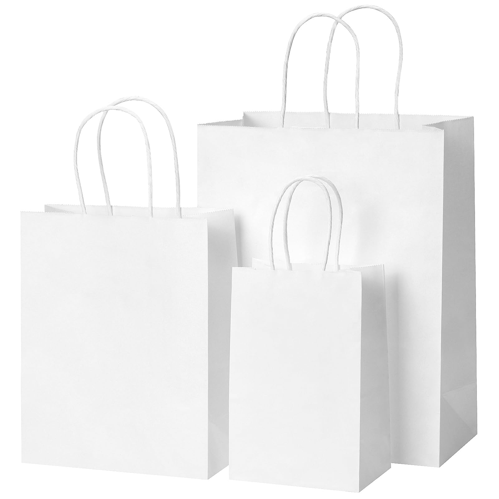 Photo 1 of OUTUXED 100pcs White Paper Bags with Handles Bulk 3 Assorted Sizes Kraft Gift Wrap Bags for Gift, Retail, Party & Business,Birthday,Take Out Sacks,Goody Craft Merchandise