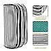 JEMIA - Black White Stripes Canvas Pencil Case with 2 Compartments Zipper Organizer Storage to Organize Office Stationary and Cosmetic Makeup Supply for Kid, Teen, Boy, Girl or Adult for Men, Women
