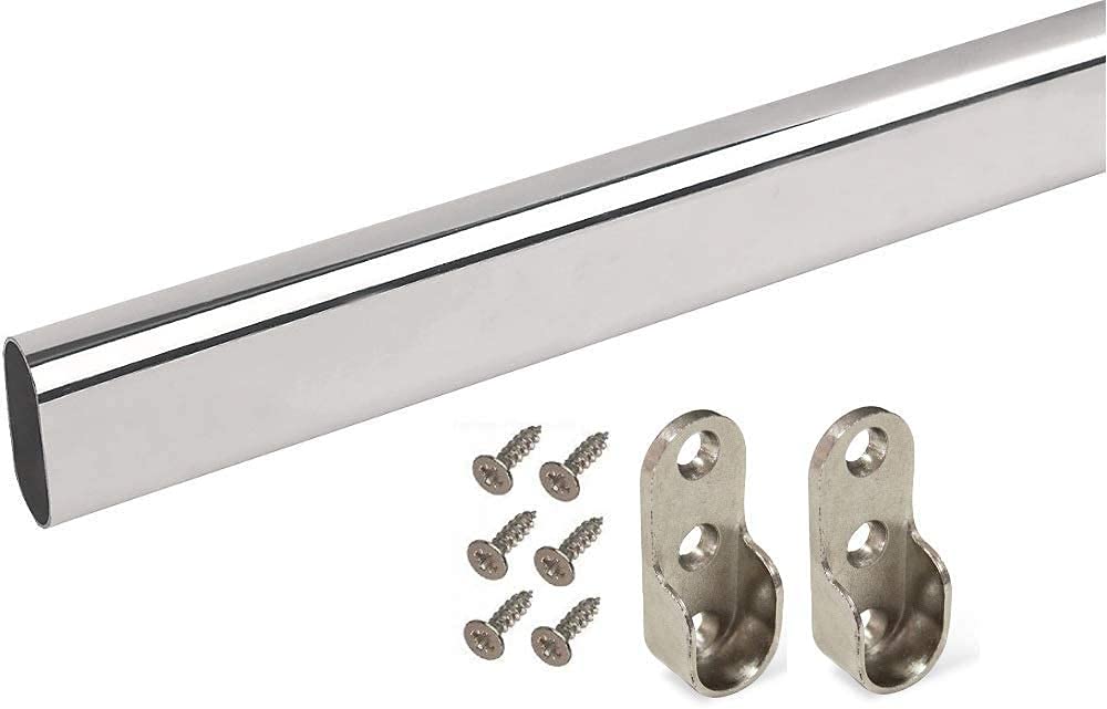 Merriway BH07435 Oval Wardrobe Rail Hanging Kit, Chromed 900mm Rail, 2 x Chromed End Supports, Complete with Screws