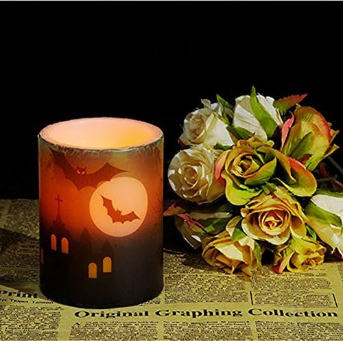 MF-CONLINE Flameless Candles Battery Operated LED Candles,Halloween Pattern With Flickering For Home,Party,Bar Use (Bats)