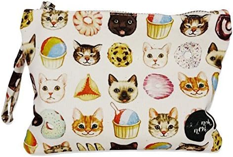Printed Canvas Pouch, Mini Card Holder, Coin Purse with Zipper in cute Kittens Print - 004
