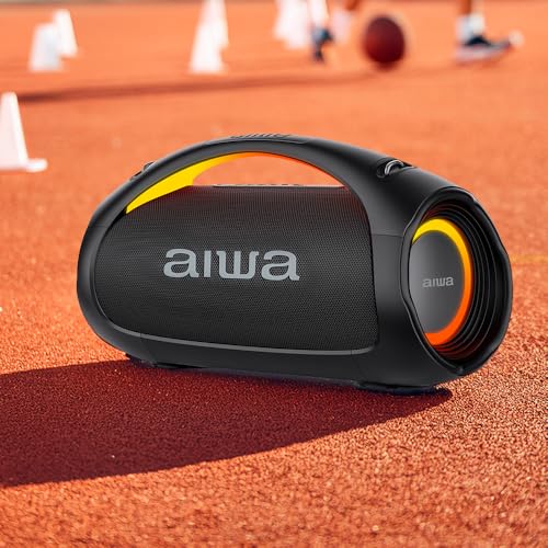 Aiwa Bocina Bluetooth Boombox 110W RMS AWS544BT con IPX6, Bluetooth 5.3, Multilink, Luces LED, Batería 6.5H, USB y AUX, Sonido Potente para Fiestas y Exteriores