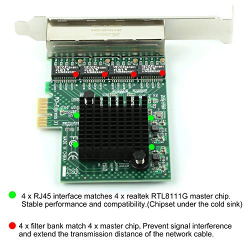 Ubit RJ45 x 4 Gigabit LAN,Gigabit Ethernet PCI Express PCI-E Network Controller Card,10/100/1000mbps,4 RJ45 PCIE Server Network Interface Card, LAN Adapter Converter for Desktop PC