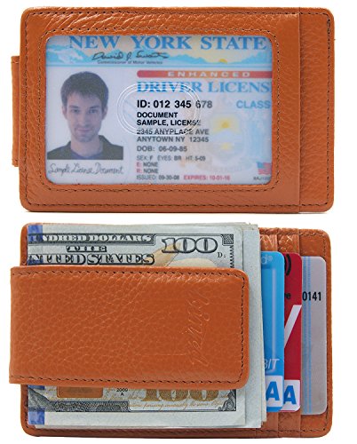 Money Clip, Front Pocket Wallet, Leather RFID Blocking Strong Magnet thin Wallet (one size, Brown)
