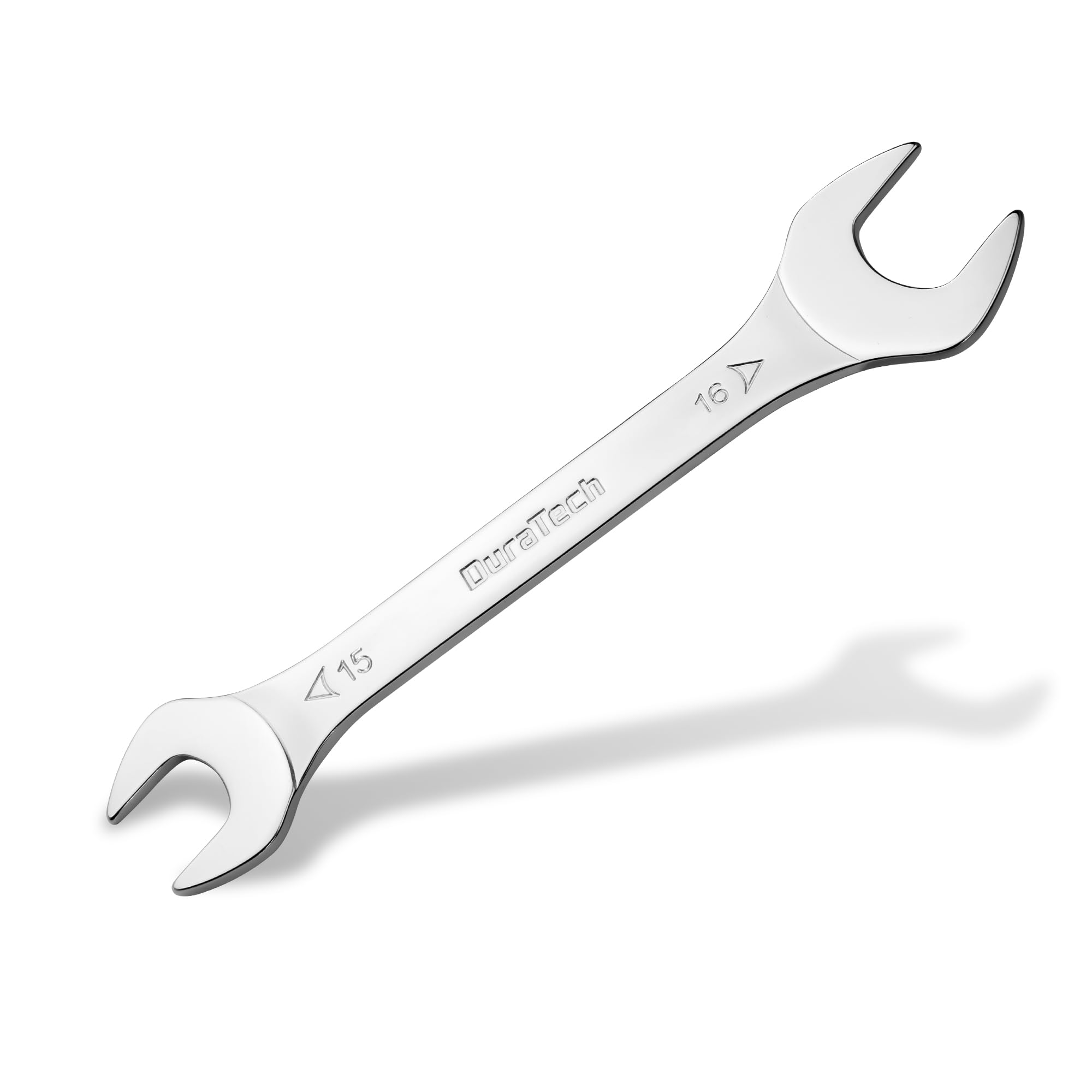 DURATECH Double Open End Spanner 15 x 16 mm, Super Thin Open Ended Wrench, Slim Flat Spanner for Tight & Narrow Spaces, Metric Double End Spanner, Carbon Steel, Mirror Chrome Plated
