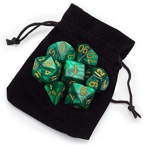7 Die Polyhedral Dice Set - Basilisk Blood (Teal Pearl) with Velvet Pouch by Wiz Dice - Thumbnail 2