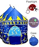 TentTrix Kids Play Tent - Indoor / Outdoor Blue Prince Castle Tent - GLOW IN THE DARK Stars & Flashlight
