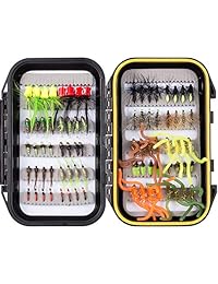 Bassdash   Kit de moscas de pesca con mosca, surtido de trucha con caja de mosca, 36 64 72 80 96 piezas con moscas secas o húmedas, ninfas, silvestres, popper
