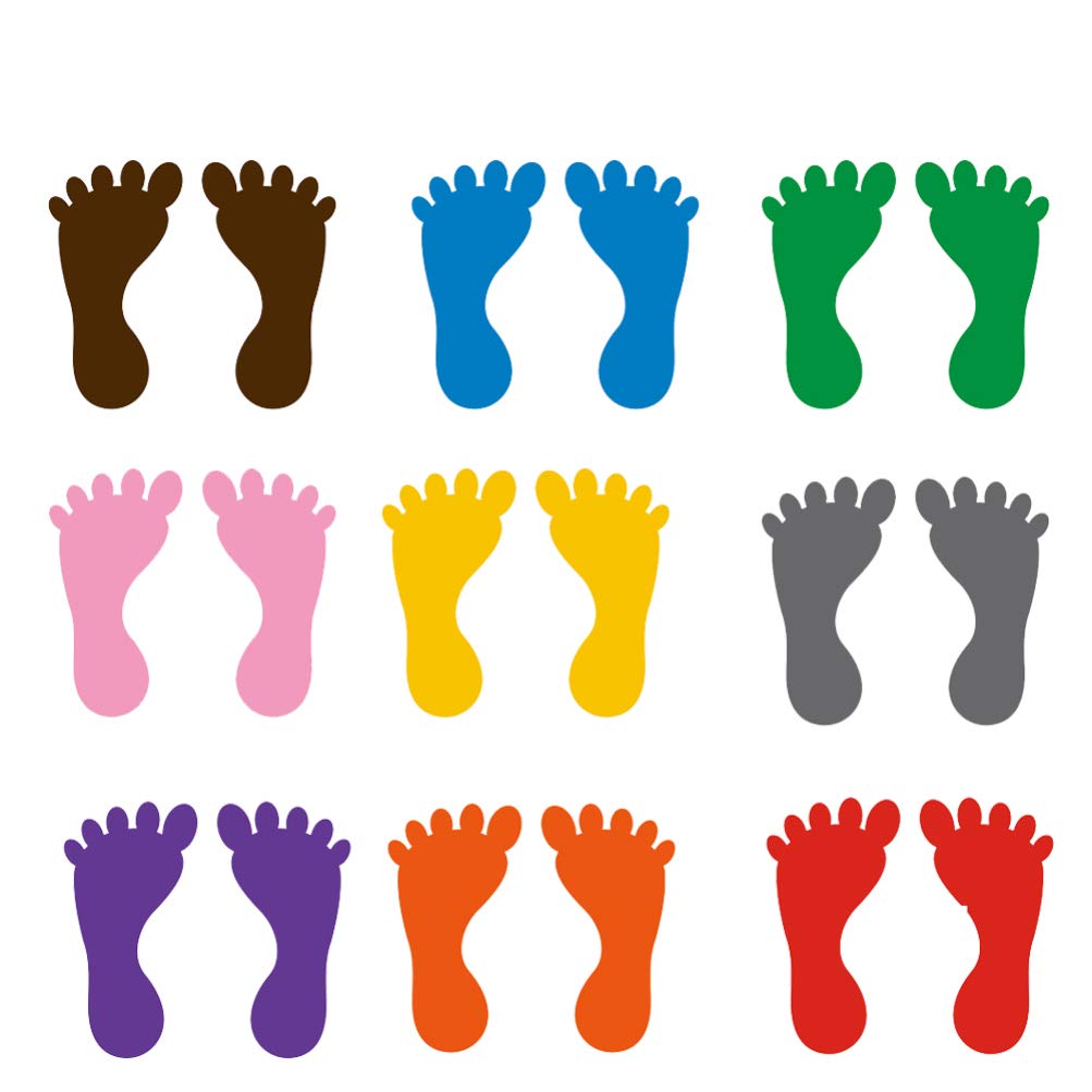 STOBOK Waterproof Footprint Floor Stickers for Kids 18 Pairs Colorful Non-Slip Decals for Kindergarten Classroom Bathroom and Bathtub Safety Decoration