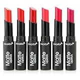 6pc Nabi Cosmetics Professional Matte Lipstick Set of 6 Red Colors