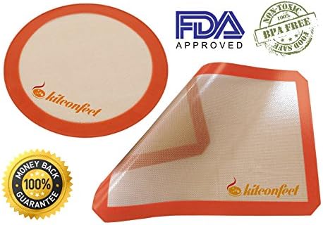 Silicon Baking Mat by Kitconfect – Eco-friendly Food Grade Material – Microwave, Freezer,Dishwasher Safe, Non-stick. Ideal for Rolling,Kneading dough,pizza pan Candies,or Chocolate. Set of (2)