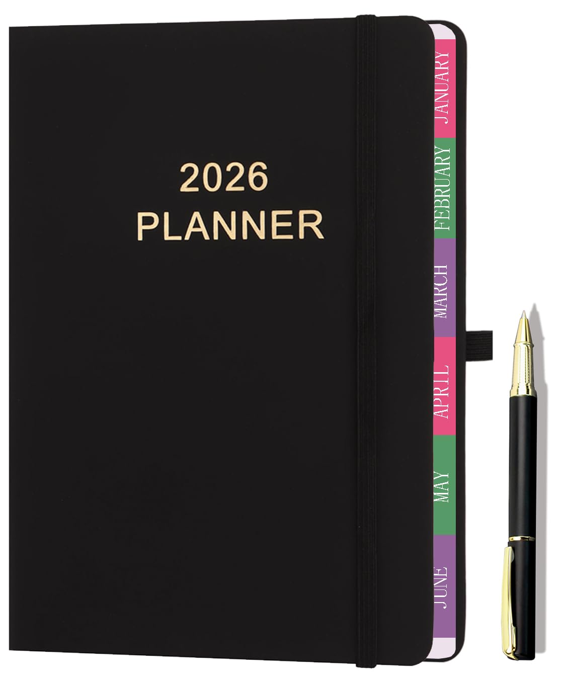 NEYSA Diary 2026 A5 Page Per Day, Hardcover Daily Planner Organized from January-December 2026 with Pen, Monthly Tabs, Bookmark, Pen Loop-21×14 cm