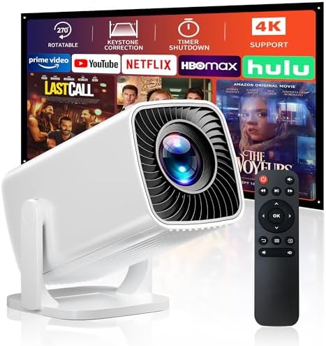 Mini Projector, Portable Projector 4K Support, Full HD 1080P Outdoor Projector, 270° Rotation Movie Projector, Compatible with Smartphone, TV Stick, Laptop, PS4, HDMI, USB (No WiFi or Bluetooth)