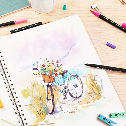 Coloring Markers Pen, Dual Brush Tip Marker for Adult Coloring, 34 Color Calligraphy Brush Fine Tip Pen for Beginner Journal Planner, Drawing, Doodle
