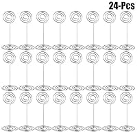 Outgeek Table Number Holders, 24 Pack Wire Place Card Holder Table Name Photo Picture Holder Stands for Wedding Party Office Paper Memo Menu Clips (Silver)
