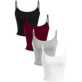 OYOANGLE Women's 4 Pack Scoop Neck Cami Top Basic Solid Spaghetti Strap Fitted Crop Camisole Tops Summer Undershirts