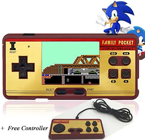 Hisonders Dark Red FC Portable Video Game Console Build-in 508 Games and 130 Game Card With Game Handle