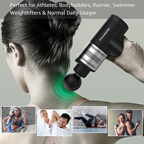 FANGOR Massage Gun, Deep Tissue Percussion Muscle Massager Gun for Pain Relief, Profession Handheld Massage Device with 6 Massage Heads (Black)