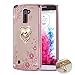 LG Stylo 2 Case ,LG Stylo 2 plus Case Case , BestAlice Slim Soft Gel Clear Bling Case Rose Gold Metal Plating Bumper Cover , Heart Ring Stand