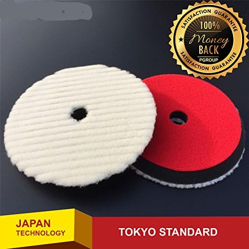 JapanX - Car Wash - Car Duster Kit - 7" 180mm Japanese - Style Short Hair Auto Detailing Buffing Cutting Pad Natural Sheepskin Wool Polishing Pad - Car Brush Tool Set - Car Cleaner Cleaning