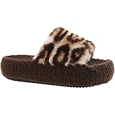 Harssidanzar Womens Fuzzy Scuff Slippers Open Toe Soft Comfy thick Sole Non-slip Indoor/Outdoor House Shoes KL515US