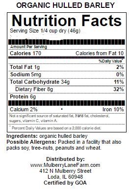 Hulled Barley 5 Pounds (dehulled) USDA Certified Organic Non-GMO Bulk