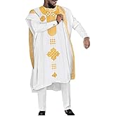 HD African Mens Apparel Agbada Clothing Embroidery Dashiki Shirts and Pants Outfits 3 Pieces