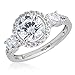Mia Sarine Womens Round Halo Royal Princess Style Three Stone Cubic Zirconia Engagement Ring in Rhodium over Brass Size 7