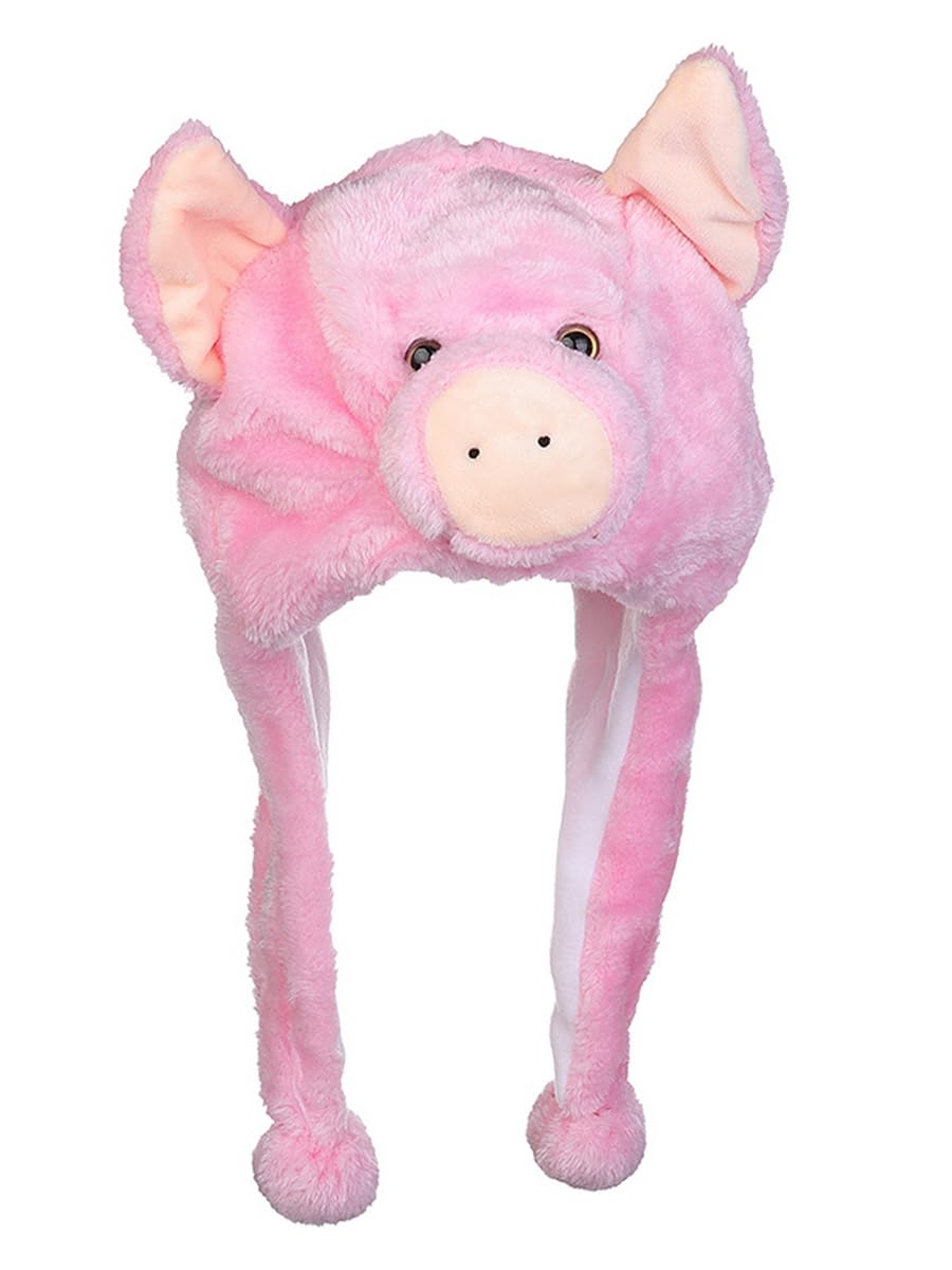 VPbao Plush Headgear Hat, 2-in-1 Hat with Ear Flaps Scarf Set, Funny Cartoon Animal Cap for Costume Party - Comfortable Soft Warm Novelty Unisex Headwear Props Pink Pig