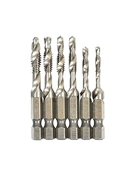 Juego de 6 brocas hexagonales HSS 4341, broca de combinación y broca de grifo, broca avellanadora de grifo (6-32NC 8-32 NC 10-32 NC 10-24 NC 12-24 NC 1 4-20 NC)