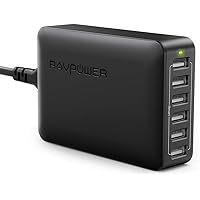 USB Charger RAVPower 60W 12A 6-Port Desktop USB Charging Station with iSmart Multiple Port, Compatible iPhone SE 11 Pro Max XS XR X iPad Pro Air Mini Galaxy S10 Note 10 Tablet and More (Black)