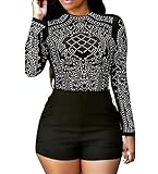 Women Sexy Crewneck Long Sleeve Rhinestone Bodycon Clubwear Party Jumpsuit Rompers