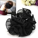 Memay Beauty Chiffon Rose Flower Bow Jaw Clip Women Barrette Hair Claw Claws, Black