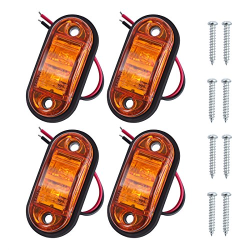 Justech 4PCS Side Marker Lights LED Front Rear Lights Lamps Universal Indicator of Position 12V 24V with Amber Bulbs for Truck Trailer Van Caravan Lorry Car Bus