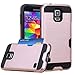 Jwest Galaxy S5 / S5 Neo Wallet Case with ID Card Slot Holder Rugged Rubber Heavy Duty Shock Absorbent Armor Hybrid Defender Shock Proof Case Cover Skin for for Galaxy S5/S5 Neo - Rose Gold