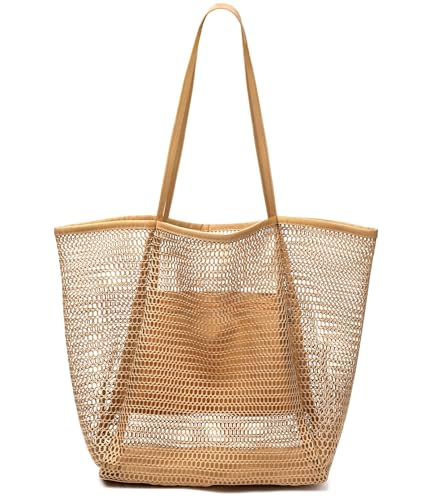 LBOYLOVE® Mesh Tote Bag, Beach Tote Bag for Women, Foldable 23L Shoulder Mesh Beach Bag