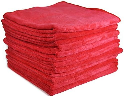 Detailer 365 UItraplush Premium Microfiber Towel - 16" Square, 400GSM (12 Pack, Red)
