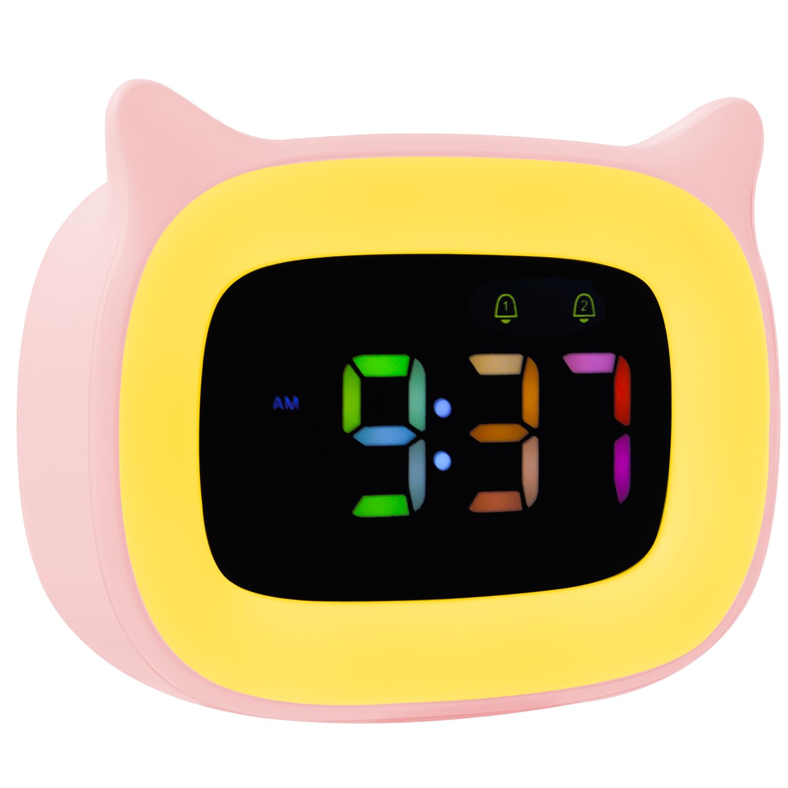 Seutgjie Girls Digital Alarm Clock Pink, Kids Alarm Clock with 8 Color Night Light for Girls Boys Teens Toddler Battery Powerd 18 Ringtones Dual Alarms Snooze Modes 12/24 Hour