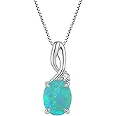 CARICY Opal Pendant Necklace 925 Sterling Silver Plated Created Gemstone Oval Opal Necklace Jewelry for Women Mother